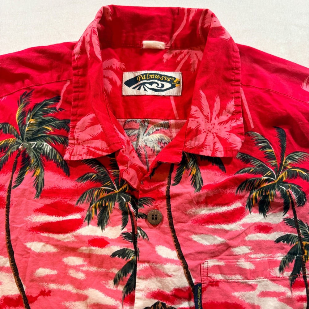 Palmwave Hawaiian Shirt Mens Small Red Sunset‎ Dolphin Tropical Beach Camp Shirt
